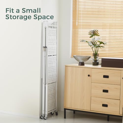 Image of DEANIC 4 Tier Foldable Storage Shelves with Wheels, Large Capacity Shelving Unit, Freestanding Metal Wire Shelf Rack, No Assembly Organizer Rack for Garage Kitchen, Basement, Pantry(White Pack of 2)