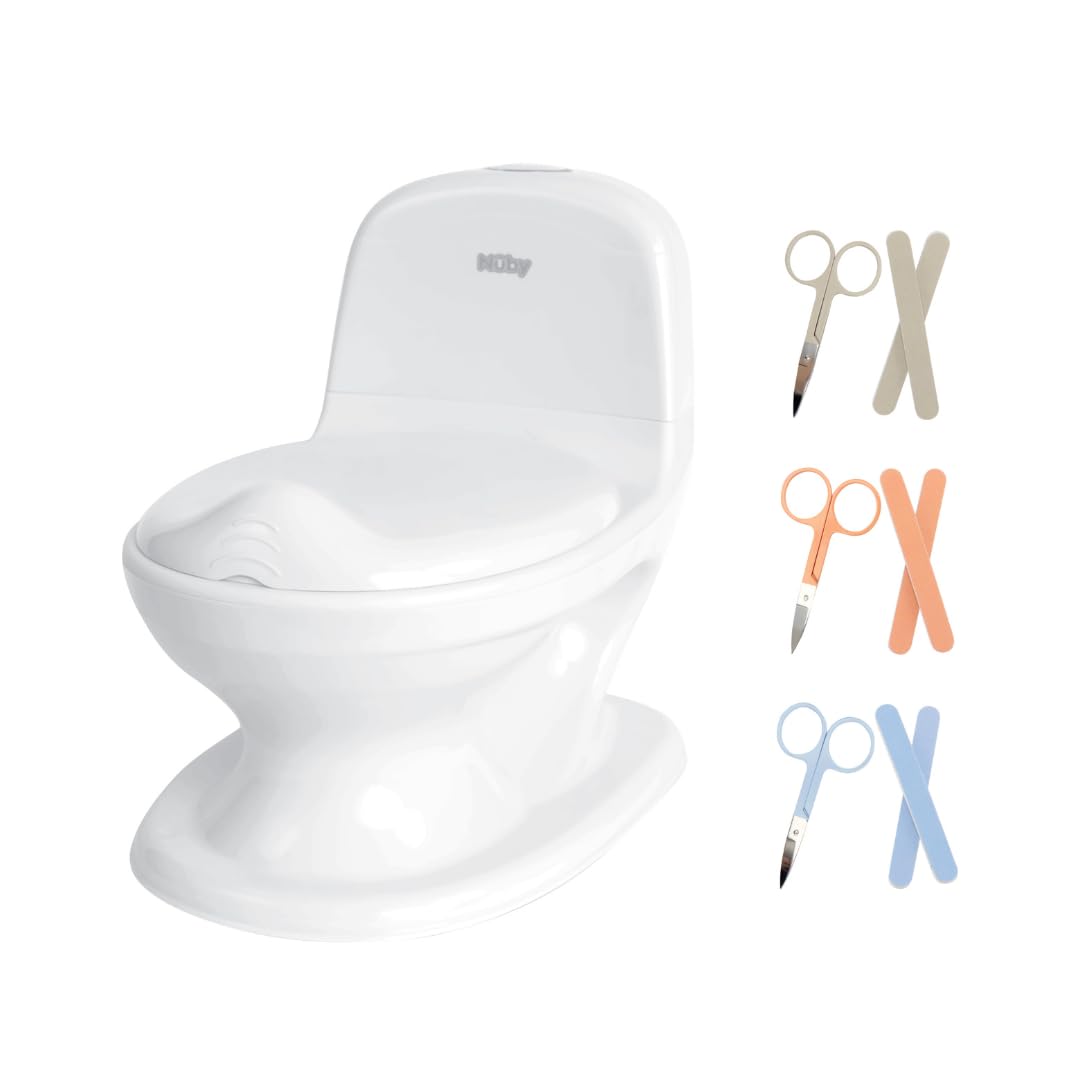 Nuby White Nûby My Real Potty - Realistic Drain Sound Potty & Baby Nail Care Set (Not Selectable Colour: Pink, Grey Or Blue) - Promotional Package