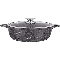 Cazuelas De Piedra Kamberg Olla 32 cm, aluminio fundido, revestimiento piedra antiadherente, tapa de vidrio, todos los incendios, incluida la inducción, sin PFOA, 32 x 32 x 14,5 cm