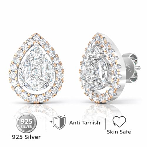 Image of 925 Sterling Silver Floral Cluster Stud Earrings for Women | Cubic Zirconia Flower Stud Earrings | Hypoallergenic Rhodium Plated Anti-Tarnish Lightweight Silver Jewellery | Daily Wear | Gift for Wife, Girlfriend, Mother, Sister | Birthday, Anniversary, Rakhi