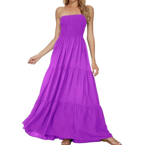 Image of Women's Summer Strapless Tube Top Maxi Dresses Off Shoulder Boho Beach Long Dress