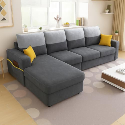 Image of Furny Tokiaa 6 Seater Fabric LHS L Shape Sofa Set (Dark Grey) | Soft Velvet Fabric | Modern Design | Comfortable Seating | Living Room Furniture
