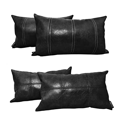Vannaey Faux Leather Throw Pillow Covers, 12 X 20 Lumbar Pillow Cases Cover, Set Of 2, Decorative Pillows Cover For Couch, Rectangle Boho Accent Sofa Pillow Covers For Living Room, Bedroom (Black) #TOP7