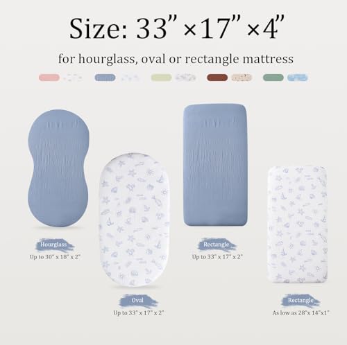 Image of TADO MUSLIN Organic Cotton Muslin Bassinet Sheets, 2 Pack - Soft, Breathable, Universal Fit for Oval, Rectangle & Hourglass Mattresses, Machine Washable, Neutral Colors for Baby Boys & Girls
