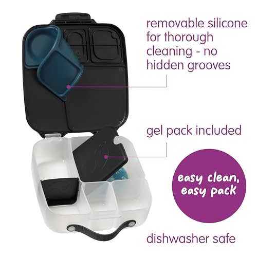 Image of b.box Lunch Box for Big Eaters All Ages - 8.5 Cup Leak Proof Bento Box with 4 Compartments, School Lunch Container with Ice Pack, Dishwasher Safe, BPA-Free, PFAS-Free - Night Vision