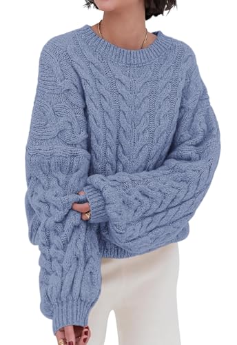 Image of PRETTYGARDEN Womens Sweaters Spring 2026 Cable Knit Long Sleeve Crewneck Oversized Sweater Chunky Pullover Loose Outfits
