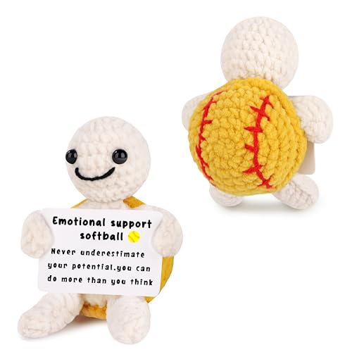 JoycuFF Funny Mini Crochet Softball Turtle Gifts - Emotional Positive Inspirational Softball Lovers, Players, Fans - Handmade Gifts for Her