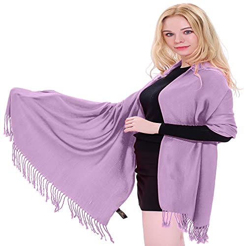 CJ Apparel Lilac Light Purple Mauve Magenta Solid Color Tassels Design Nepalese Shawl Seconds Scarf Wrap Stole Throw Head Wrap Pashmina Hand Made in Nepal New2