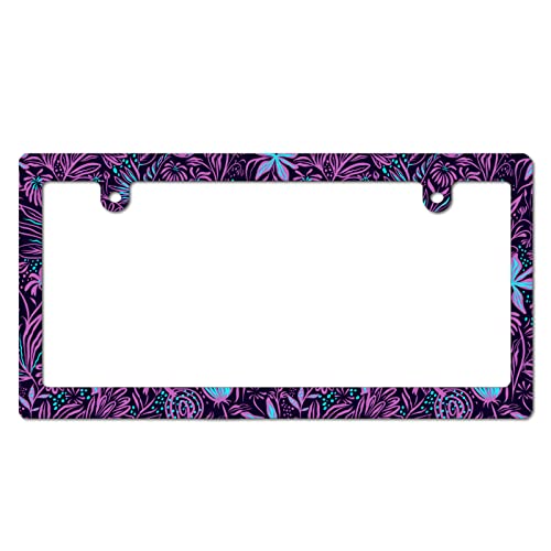 ナンバーフレーム ナンバープレートフレーム 綺麗な 花柄 和風 和柄 パープル 車用 PC素材 前後2枚/1台分 ナンバーフレームセット タグホルダー 普通車 軽自動車に適用 ライセンスフレーム 装飾ボーダー アクセントナンバー 日本?汎用 カー用品
