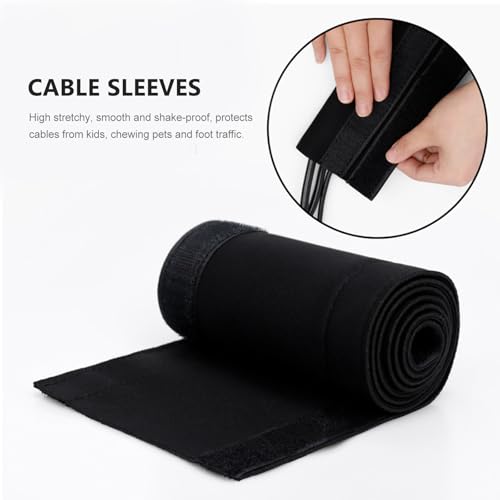Funda flexible de neopreno para cables, envoltura para gestión de cables para ordenadores, organizador de cables negro para escritorio, oficina y hogar, protección de cables bajo escritorio miniatura 2
