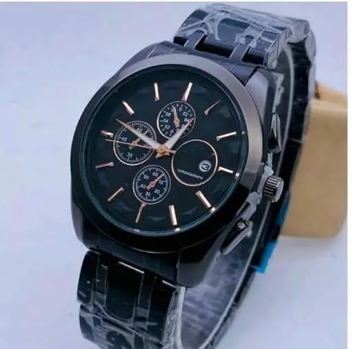Image of Men's Luxury Analog Watch, Round Rose Gold Case, Black Dial, Stainless Steel Two-Tone Bracelet Strap for Office, Business