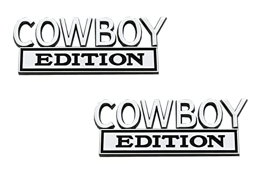 Image of 2Pcs Cowboy Edition Emblems 3D Badge Sticker Decal Compatible with Vehicle, Car, Truck, SUV, Door Decoration (Chrome /Black)