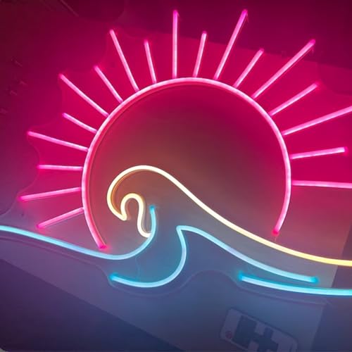 Wave Sunrize Leuchtreklame mit dimmbarem Controller, Anime-Neonlicht-LED-Meereswellen-Schilder für Männerhöhle, Schlafzimmer, Hochzeitsbar, Party, Spielzimmer, Wanddekoration (43,18 x 25,4 cm)