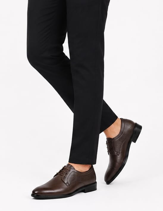 Image of Men's Formal Derby Shoes, Lace-Up, Micro-Perforated Panels, Cushioned Lining, Lightweight, for Suits, Blazers, and Wedding Tuxedos