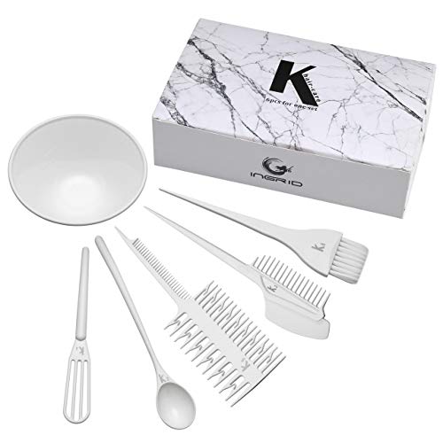 CHIC DIARY Hair Dye Set Professional Salon Hair Coloring Kit DIY Hair Tint Tools Mixing Brush Comb Bowl 6 Piece set (White)