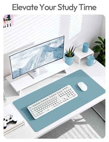 Image of YSAGi Leather Desk Protector, Office Mat, Large Mouse Mat, Non-Slip PU Leather Blotter, Laptop Desk Mat, Waterproof Writing Pad for Office and Home(Aquamarine, 63 inch x 24 inch)