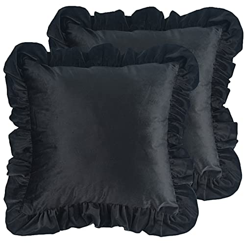 Housse de coussin velours 45x45 noir déco canapé lit rustique - 2