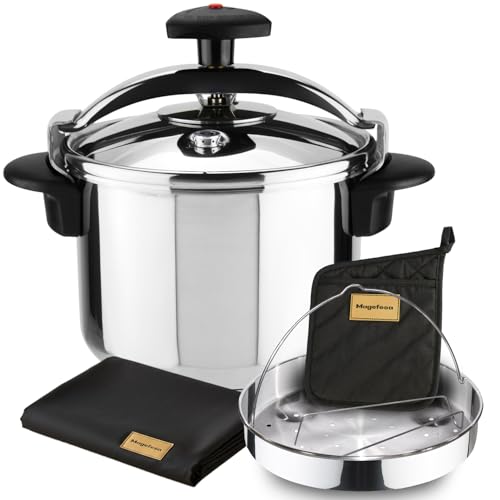 Magefesa Star Recta - Edición Especial Pack Olla Express Tradicional 6L+ Cestillo + Paño de Cocina + Toma Ollas, Acero Inoxidable 18/10, Inducción