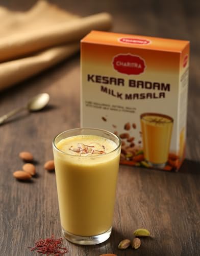 Image of CHARITRA ENTERPRISE Kesar Badam Milk Masala Powder, Premium Saffron Almond Drink Mix with Natural Ingredients, No Sugar Added, Traditional Indian Milk Enhancer for Pure Indulgence (100 g)
