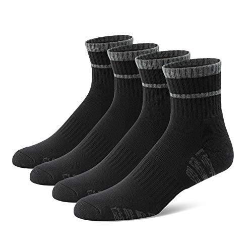 u&i socks Men's Performance Cushion Cotton Mid Cut Quarter Athletic Socks, Black (4-Pack)