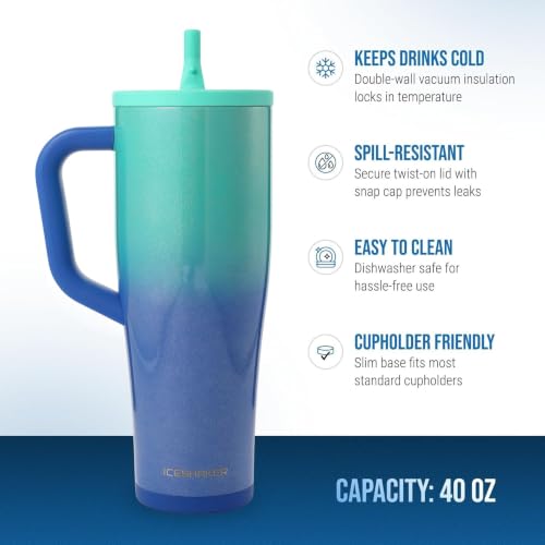 Image of Ice Shaker 40 oz Tumbler with Handle and Straw | 40oz Ocean Breeze| Cold for 30+ Hours | 2-in-1 Tumbler Shaker Bottle | Odor-Free 40 ounce Bottle for Water, Protein Shakes, Smoothies, Cocktails