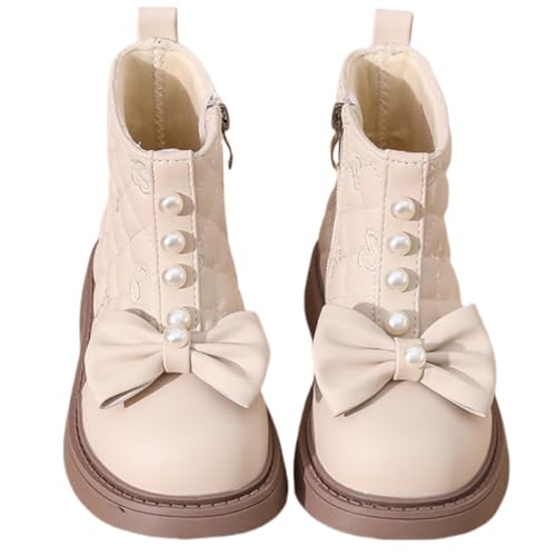 kkdom Girls Cute Bow Chelsea Boots Low Heel with Faux Pearl Outdoor Side Zipper Comfort Chelsea Ankle Boots(Toddler/Little Kid/Big Kid)