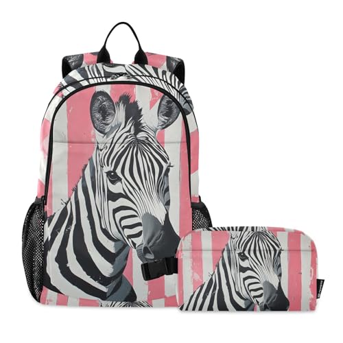 Stripe Zebra Backpack Lunch Bag Set for Travel Hiking Picnic, Backpacks with Insulated Lunch Box