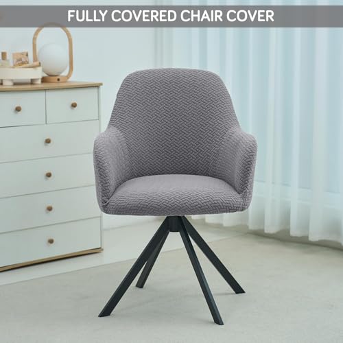 Image of HOKIPO Premium Jacquard Stretchable Swivel Chair Cover High Armrest Slipcover, Grey (NEW-AR-5356-GRY)