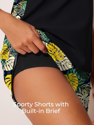 Image of Summer Mae Blouson Tankini Swimsuits for Women 2026 Tummy Control Two Piece Bathing Suits with Sporty Pockets Swim Shorts