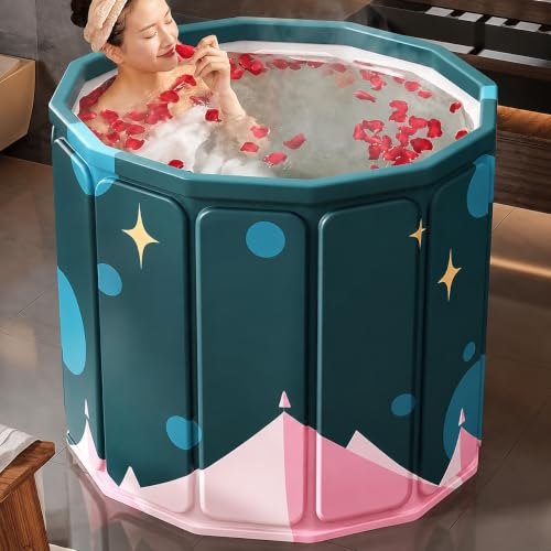 Image of YAGVIZ Portable BathTub for Suitable All Ages | Foldable Multi-Layered Ice Bath with Cover | PVC Leakproof Bath Tub with Drain-pipe | Cold Water Therapy for Athlete Recovery