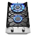 Eascookchef 2 Burner Propane Gas Cooktop, 12 inch LPG/NG Dual Fuel Built-in Gas Stove Top, Black Tempered Glass Gas Stove, Gas Hob for Apartment, Outdoor, RV, With Thermocouple Protection