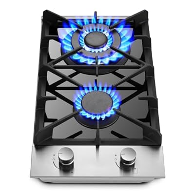 Eascookchef 2 Burner Propane Gas Cooktop, 12 inch LPG/NG Dual Fuel Built-in Gas Stove Top, Black Tempered Glass Gas Stove, Gas Hob for Apartment, Outdoor, RV, With Thermocouple Protection