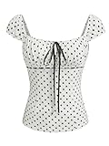 Alyweatry Women Y2k Coquette Shirt Cute Short Sleeve Vintage Fairy Grunge Aesthetic Ruffle Crop Top 90s Preppy Clothes (A-White Polka Dot, S)