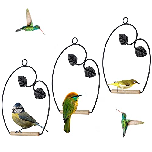 winemana Set of 3 Hummingbird Swings Rust Resistant Metal Frame Wooden Dowel Attach to Bird Feeders Perfect for Hanging Indoor Office Outdoor Trunk Lawn Patio Garden