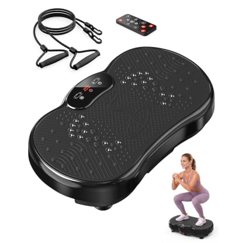 HTM Vibration Plate Exercise Machine, 9 Modes & 120 Speeds, Body Shake Plate with Resistance Bands Slot & Remote Control