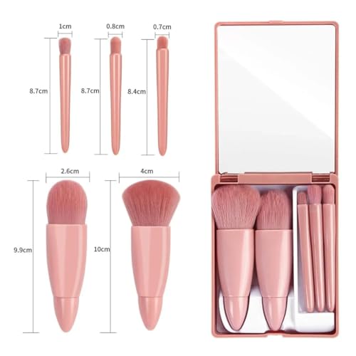 Image of Professional 5 in 1 Mini Makeup Brush Kit with Mirror Face Eye Shadows Blush Cosmetic Case Set Foundation Blending Brushes Travel Kit Cleanser Tools for Women Girls Female