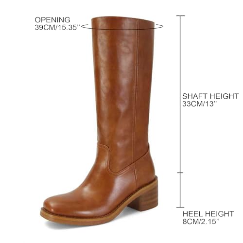 Image of DOEYG Women's Banana Knee High Boots Square Toe Chunky Block Heel Tall Boots Wide Calf Fashion Comfortable Casual Pull on Long Boots