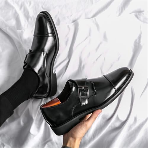 Mens Dress Shoes Single Buckle Monk Genuine Leather Tuxedo Slip On Plain Toe Non Slip Block Heel Anti-Slip Slip Resistant Outdoor3