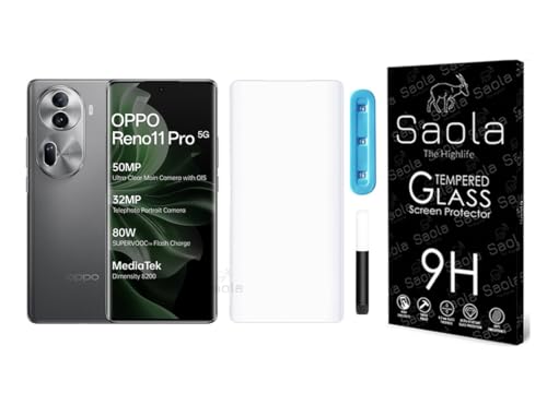 Image of Saola 1-Pack UV Curved Tempered Glass for Oppo Reno 11 Pro | 9H Hardness | Edge-to-Edge Full Screen Coverage | UV Light Installation | Scratch Resistant | Case Friendly Screen Protector. (6.7 Inches)