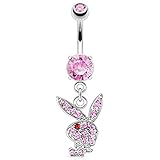 Farbe : Silber Tapsi´s Coolbodyart® Bauchnabelpiercing Banane Edelstahl Chirurgenstahl 316L Zirkonia Anhänger Playboy Pink Rot