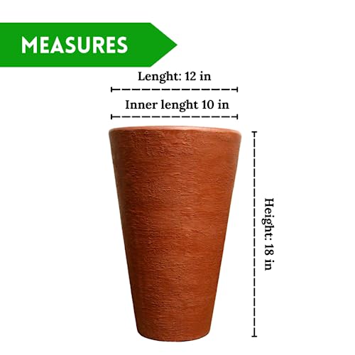 Elly Décor 12 Inch, 18" Tall Conic Round Planter Pot With Drainage Hole,Lightweight, Extremely Durable Plastic, 12"X 18" Tall Conic Planter, Terracotta #TOP1