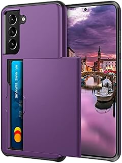 Coolden Compatible with Samsung S21 FE Case Wallet Case Shockproof Heavy Duty Protective Case Rubber BumCard Holder Wallet Case Cover Compatible with Samsung Galaxy S21 FE Phone Case (Purple)