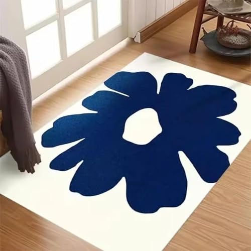 Tapis à fleurs bleues 100x120cm idéal pour salon et table basse - 2