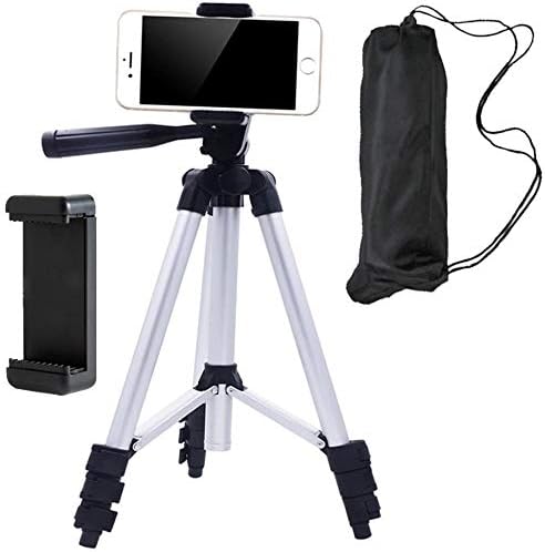 DAISEN Phone Tripod, 42" Cell Phone Tripod for iPhone and Smart Phone, Camera Holder with Remote Control (Silver)