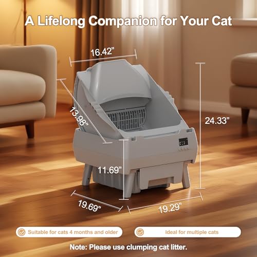 Automatic Cat Litter Box Self Cleaning - APP Control, Open-Style Design, Smart Health Monitor, Suitable for Medium Cats and Kittens, Safe Anti-Pinch, Quiet, A Lifelong Companion - Grey - Image 8