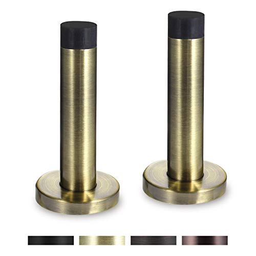 Orhemus Decorative Door Stoppers - 3.5 Inch 304 Stainless Steel Heavy Duty Door Stops With Rubber Tip Bumper For Wall And Door Protection Sound Dampening 2 Pack Antique Brass #TOP17