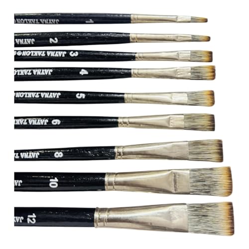 Image of Flat Short Hair Paint Brush Set | Professional Nylon Artist Brushes For Watercolor, Acrylic & Oil Painting With Smooth Paint Coverage, Canvas Artwork & Creative Art | Sizes 1-12, Set of 9