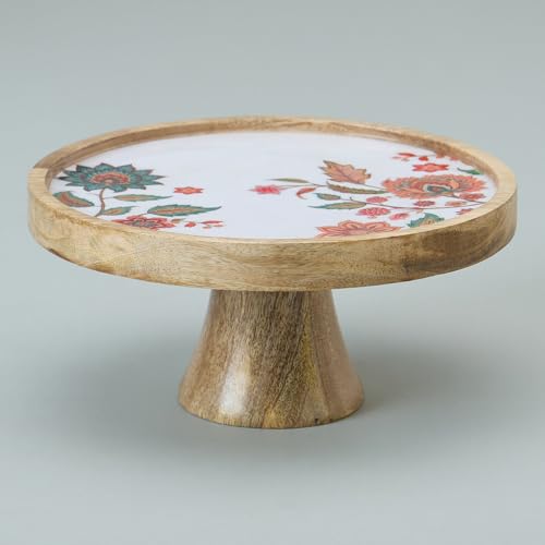 Image of Saaga Crafted with Wooden Cake Stand with Numa Printed | Multipurpose Use, Ideal Use for Pastries Cake Cupcakes Bright White