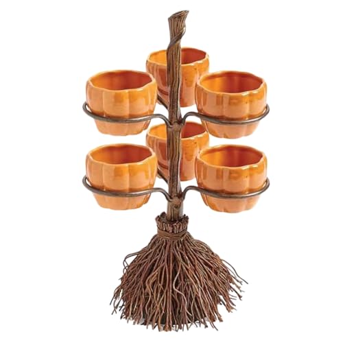GPAHRRDNIJ Halloween Pumpkin Snack Bowl Stand,Collapsible Pumpkin Bowls on Broom, Party,Candy Holder Bowl Halloween Party Favor Trays Supplies,for Serving Snacks Salad Fruit (C-6PCS)