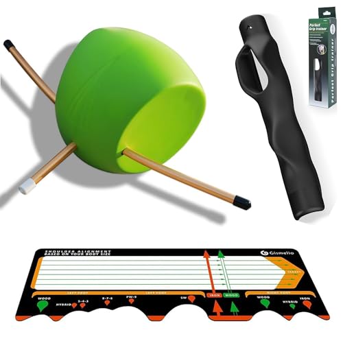 3-in-1 Golf Training Aids Set Grip Trainer Club, Sure Stance & Smart Ball for Hand Position, Swing Accuracy, Posture Correction & Balance - for Indoor/Outdoor Practice, All Levels (Right Handed)